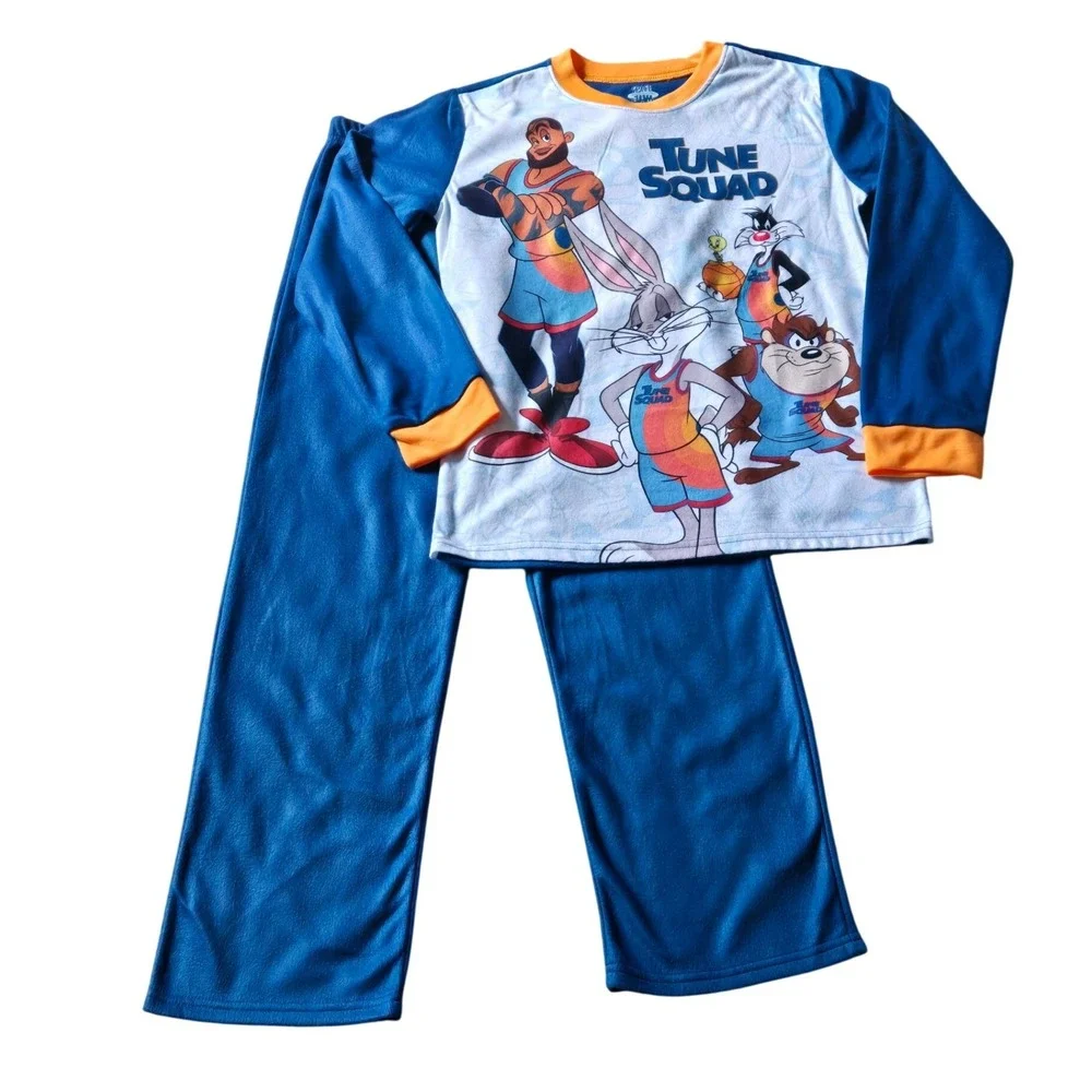 Space Jam Tune Squad Fleece Pajama Set Boys Size 10/12 Blue 2-Piece